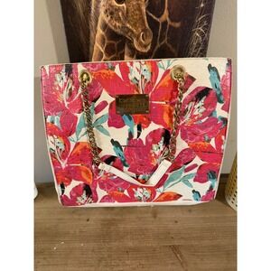 Bebe Floral Tote Bag White Pink Chain Strap Shoulder Bag for files/books
